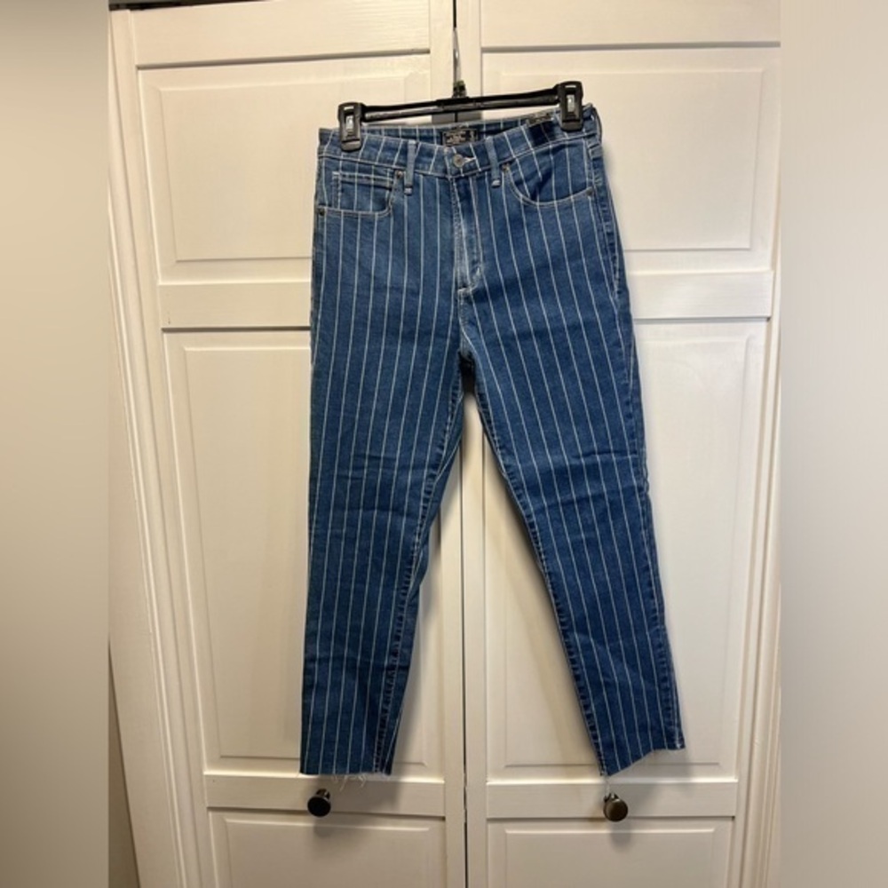 NWT Abercrombie &Fitch Simone High Rise Ankle Striped Raw Hem Jeans